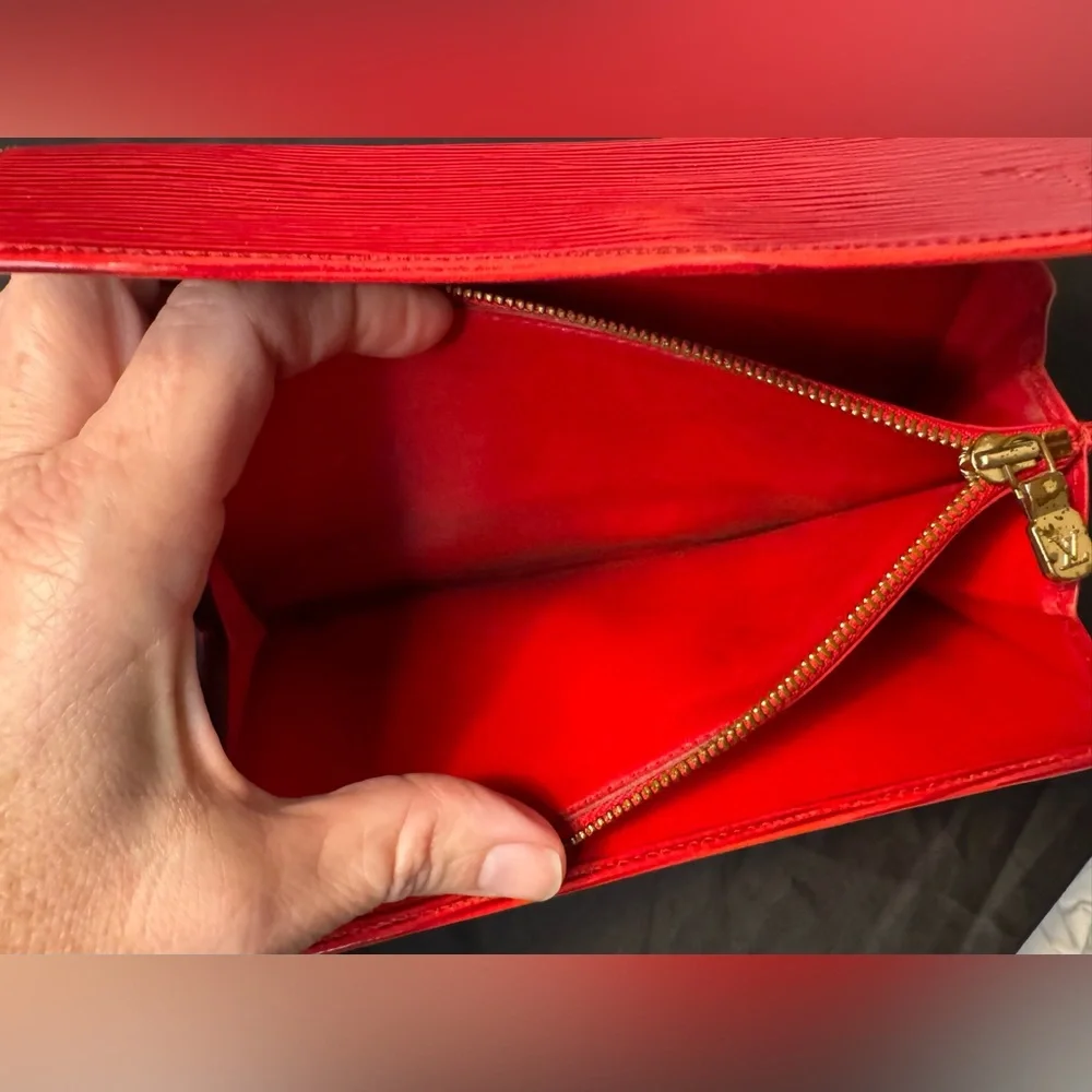 LV Louis Vuitton Red EPI Long Wallet w/ Unbranded Chain for Crossbody w/COA